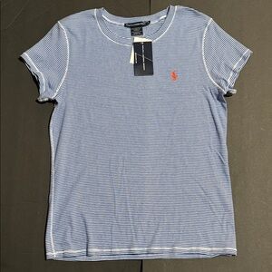 New Ralph Lauren Sport Striped Blue & White Short Sleeve Crew Neck T-shirt Sz XL